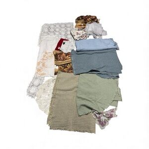 Vintage Mixed Fabric in Blue, Green, and Beige lot